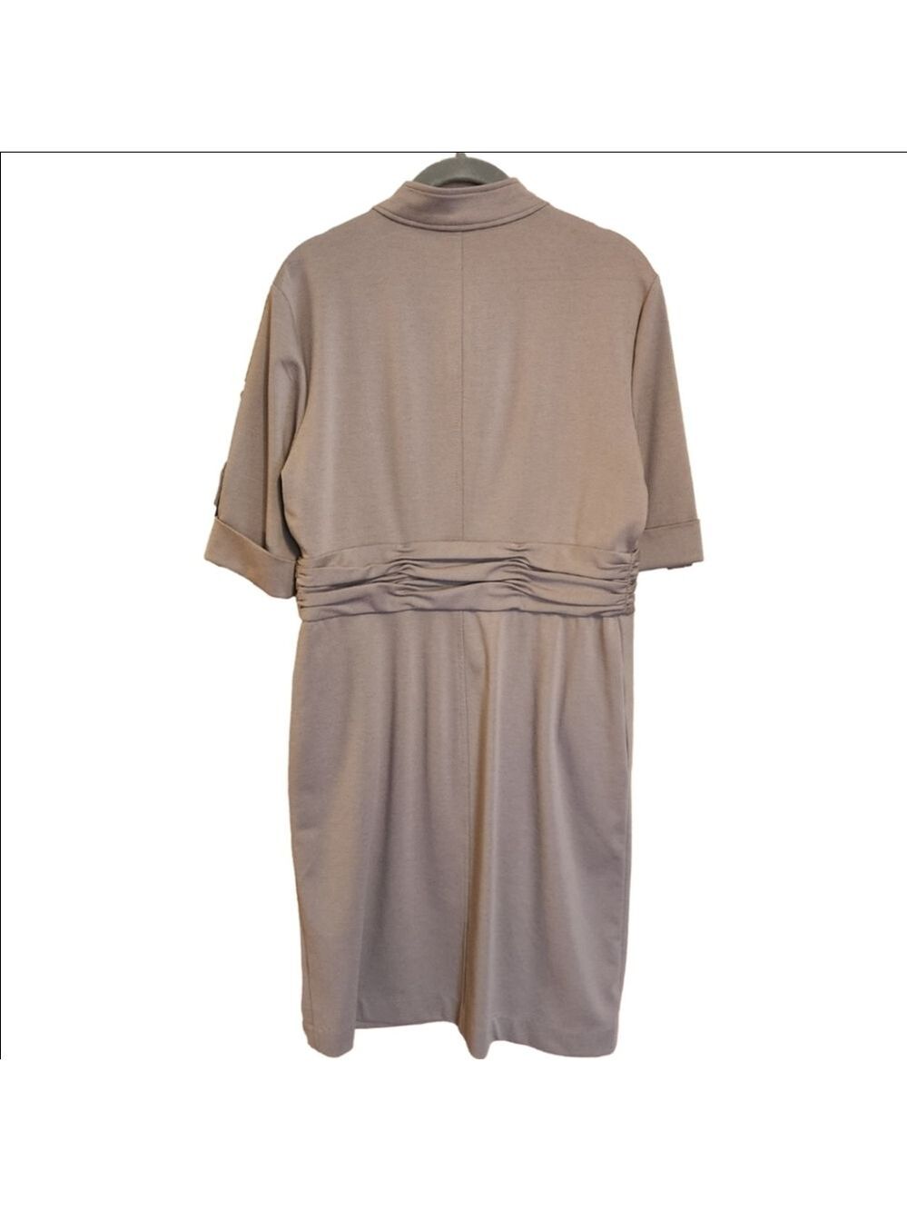 CALVIN KLEIN PONTE KNIT TAB SLEEVE SNAP UP MIDI SHIRT DRESS IN TAN SIZE 12 - Picture 7 of 7